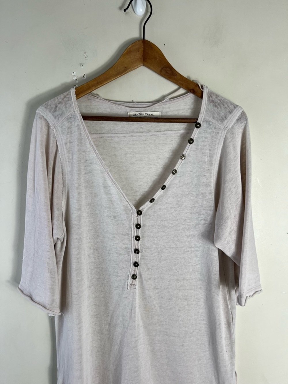 Free People We The Free Morgan Henley Top Size XS Oatmeal Beige Slouchy - Picture 7 of 14